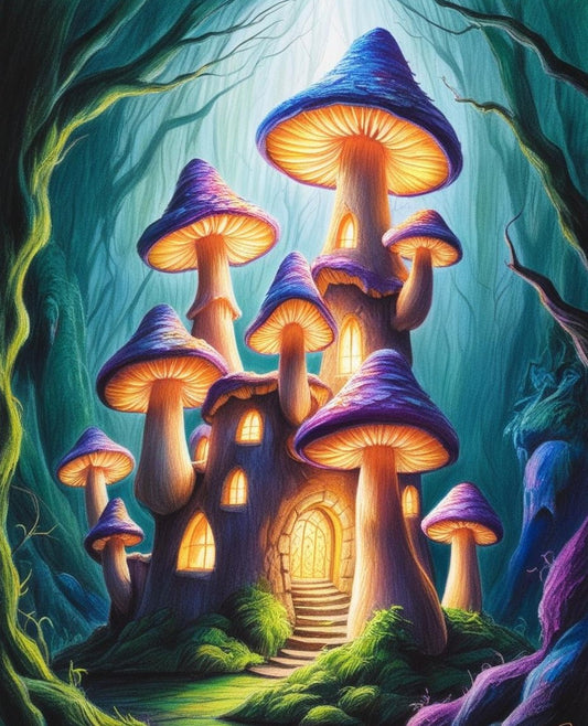 Paint by Number Whimsical Mushroom Haven