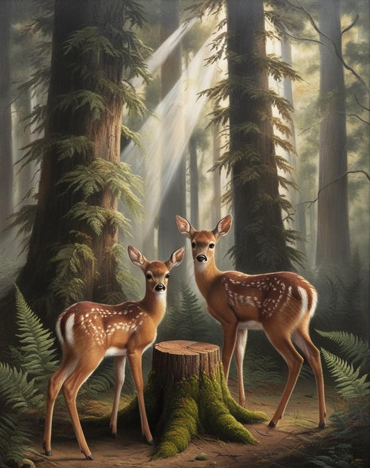 Paint By Number Charming Twin Fawns in the Woodland Quiet