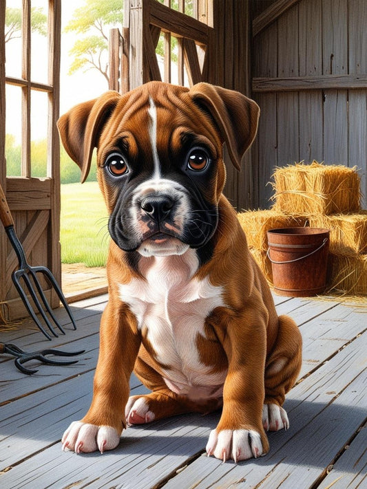 Paint by Number Barnyard Boxer: Puppy at the Farm