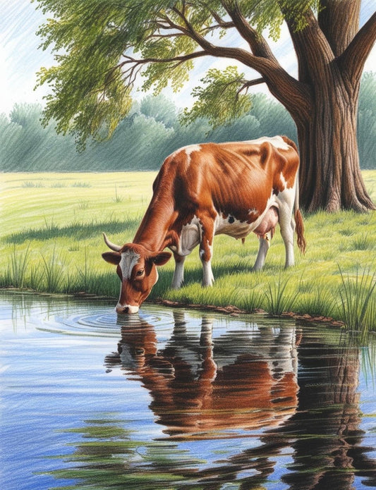 Paint by Number Cow Quenching Thirst by Watering Hole