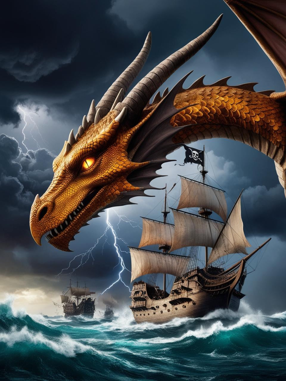 Paint by Number Sailing Ships and the Rising Dragon