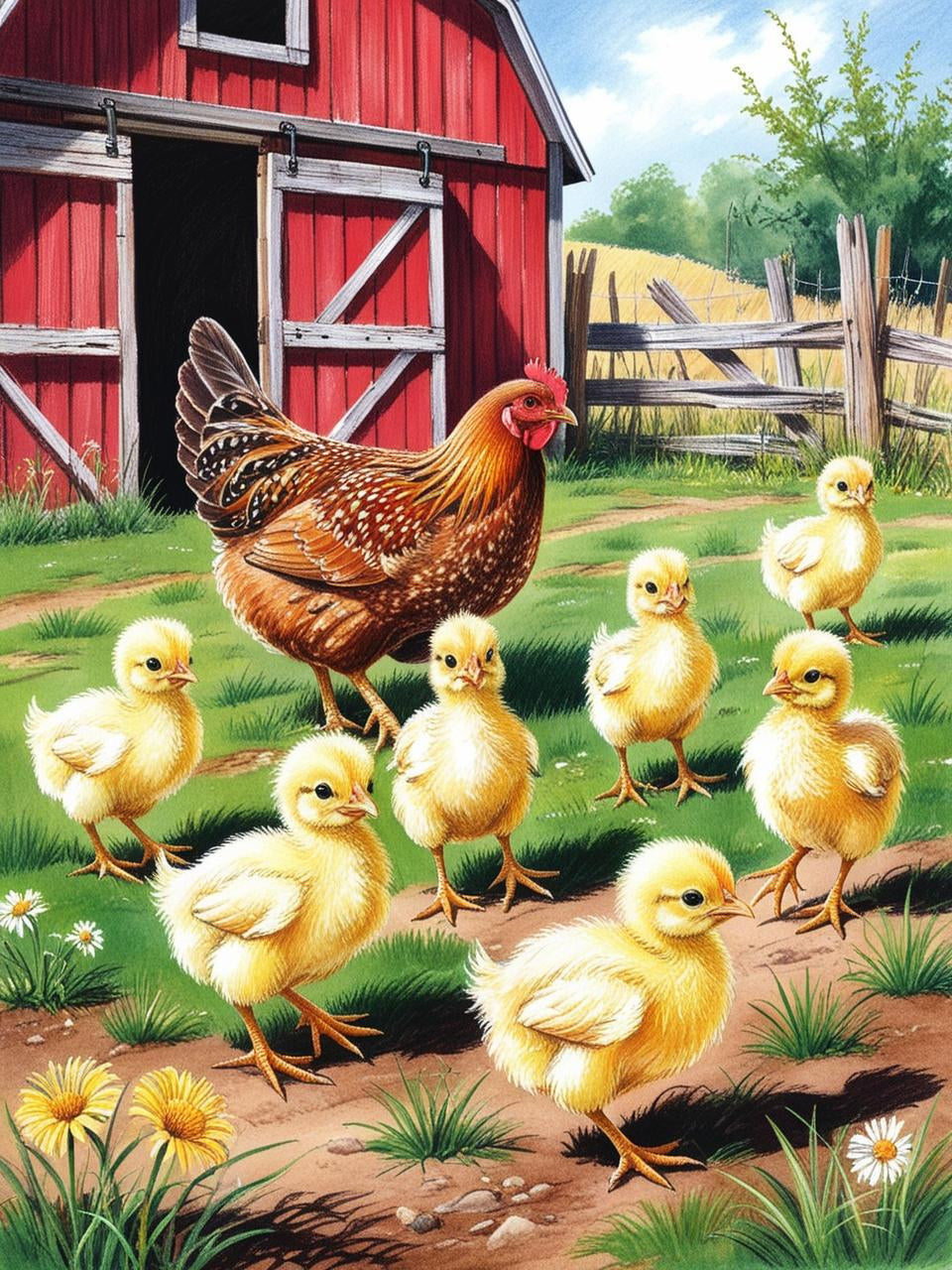 Paint by Number Mother Hen Protecting Her Chicks