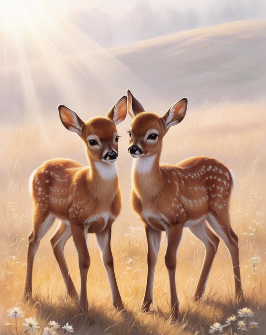 Paint By Number Charming Twin Fawns in the Woodland Quiet