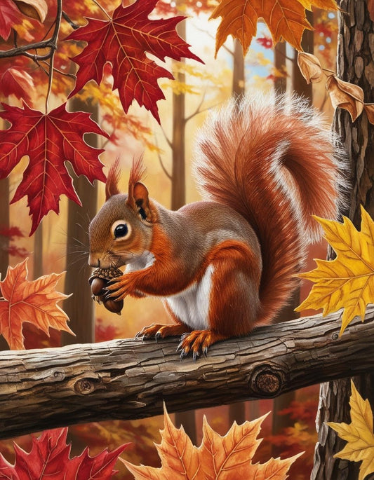 Paint By Number Red Squirrel Gathering Acorns