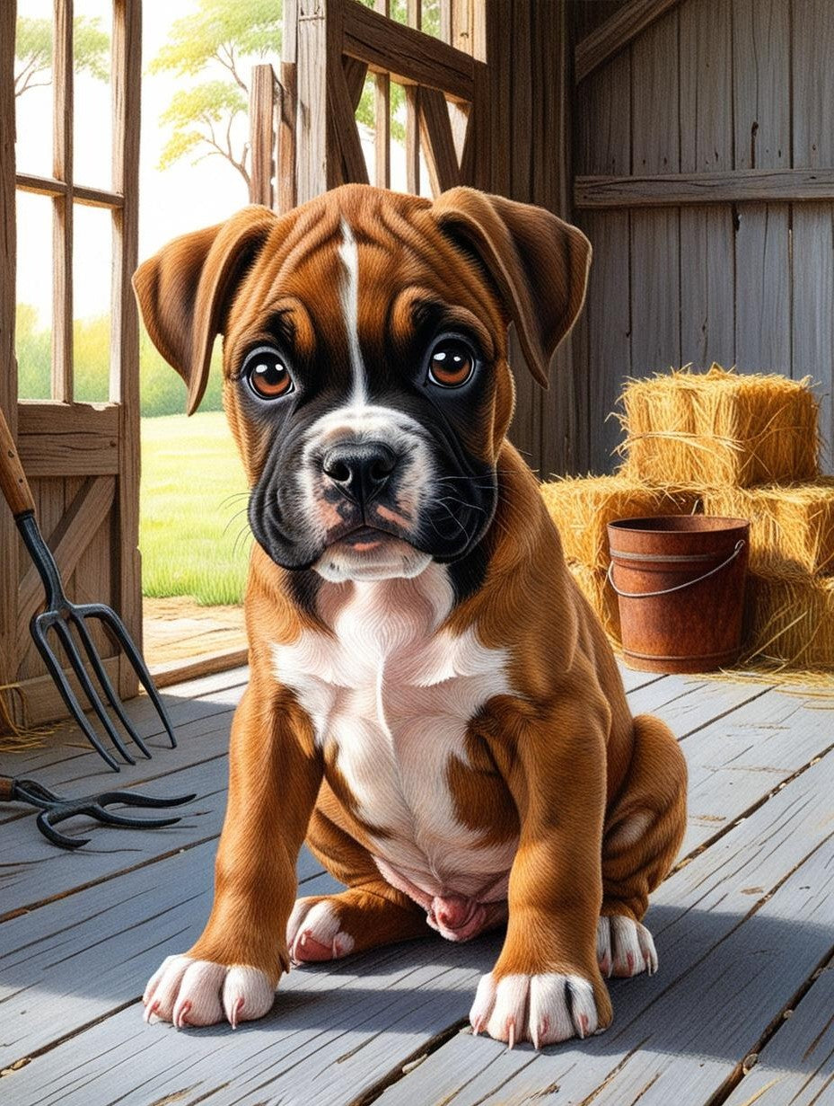 Paint by Number Boxer Pup’s Barnyard Adventure