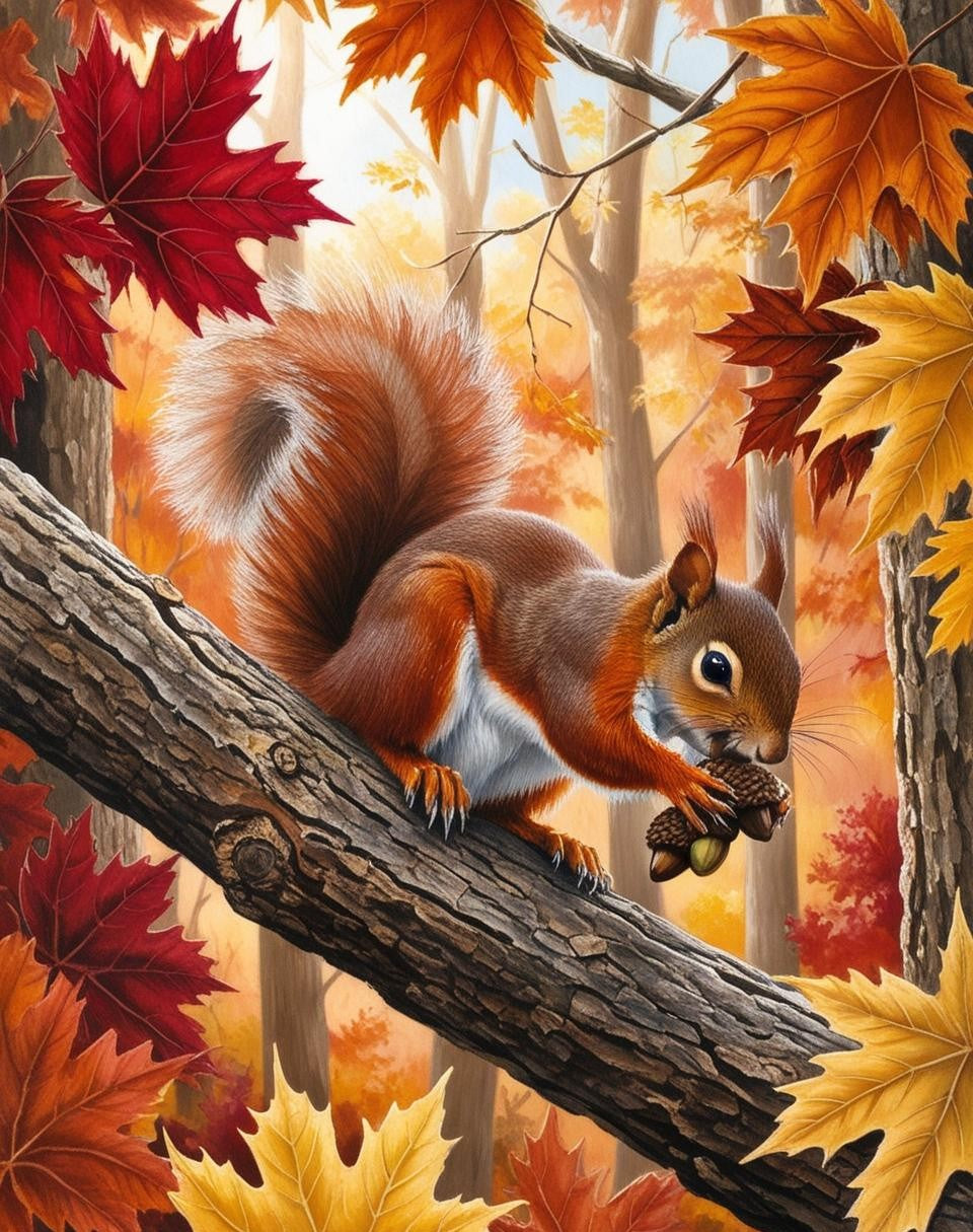 Paint By Number Curious Squirrel in a Vibrant Autumn Setting