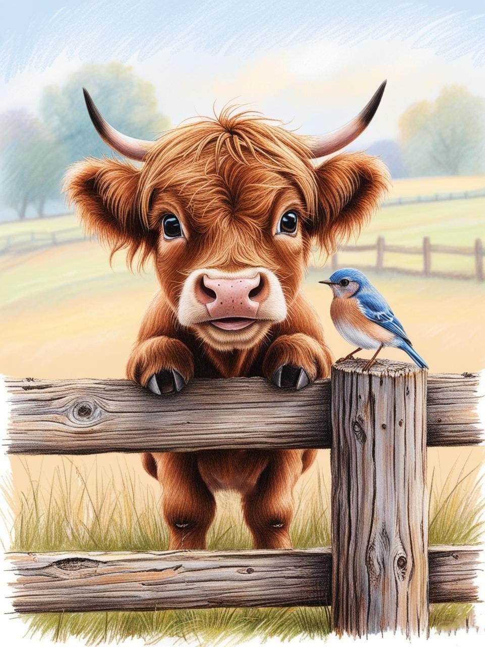 Paint by Number Curious Companions - Baby Highland Cow & Little Bird