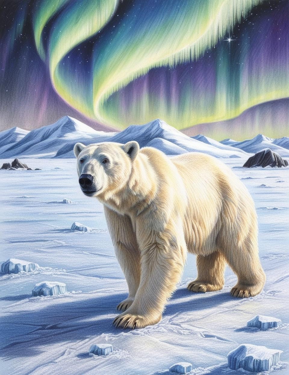 Paint By Number Polar Bear Beneath the Dancing Northern Lights