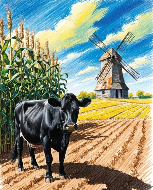 Paint by Number Cow by a Windmill