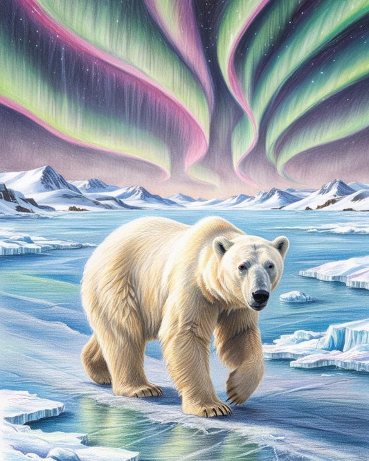 Paint By Number Silent Guardian: Polar Bear Under the Shimmering Aurora