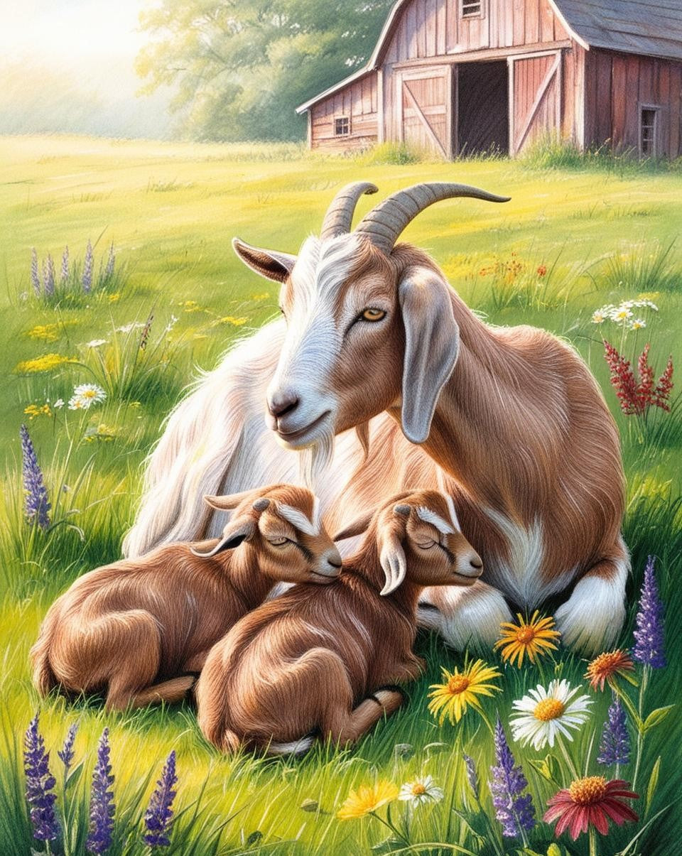 Paint by Number Goat Mom with Her Kids