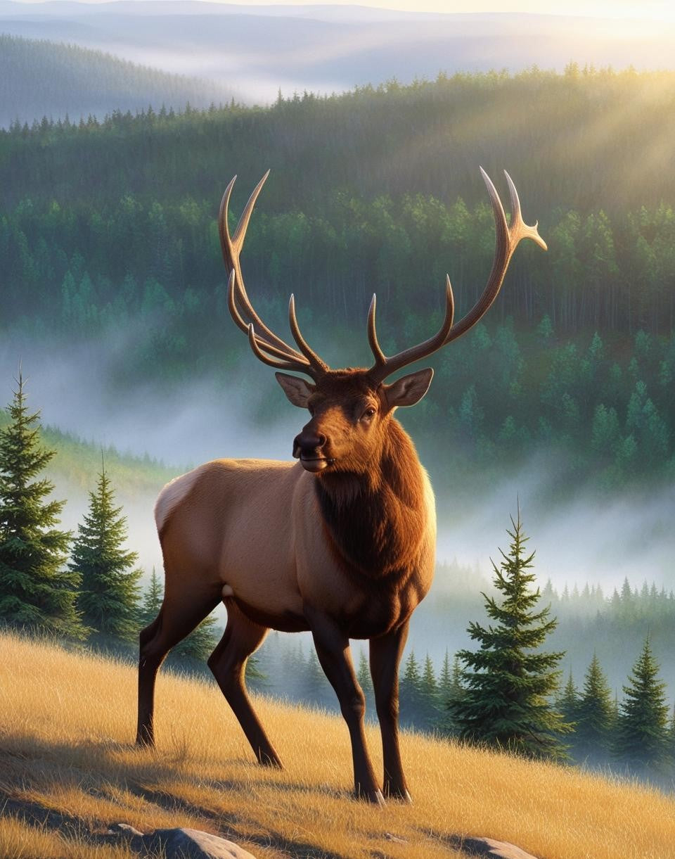 Paint By Number Proud Elk on a Forest Hilltop