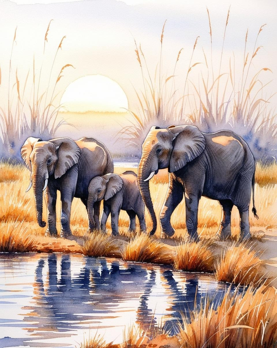 Paint By Number Elephants by the Water