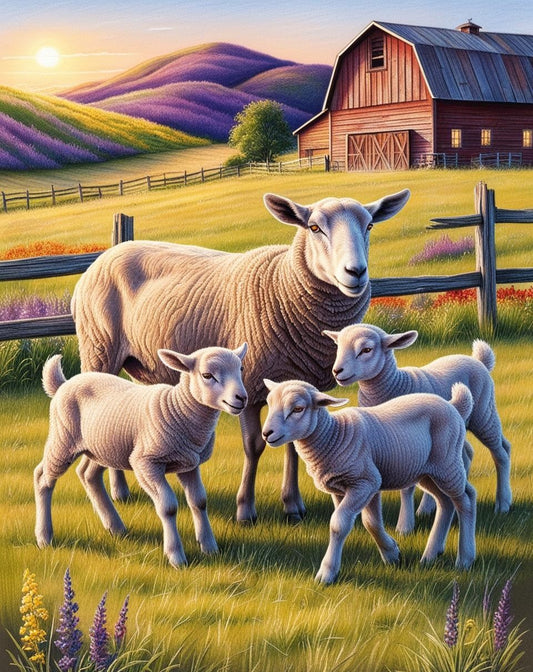 Paint by Number Sheep and Lambs in the Meadow