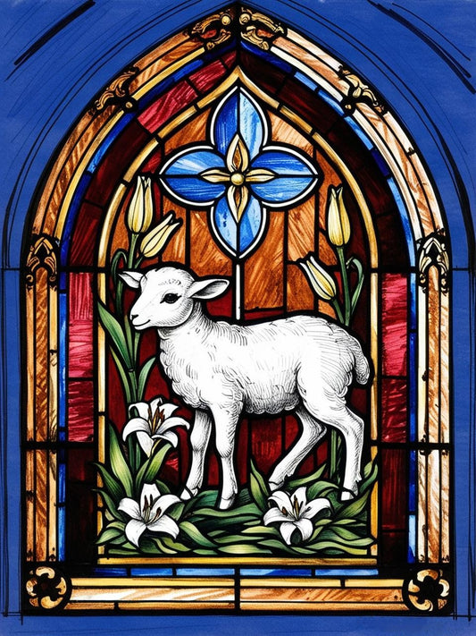 Paint by Number Elegant Stained Glass Lamb