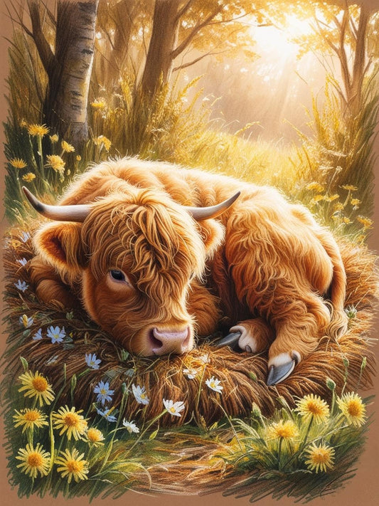 Paint by Number Soft & Serene - Highland Cow Baby in Nature