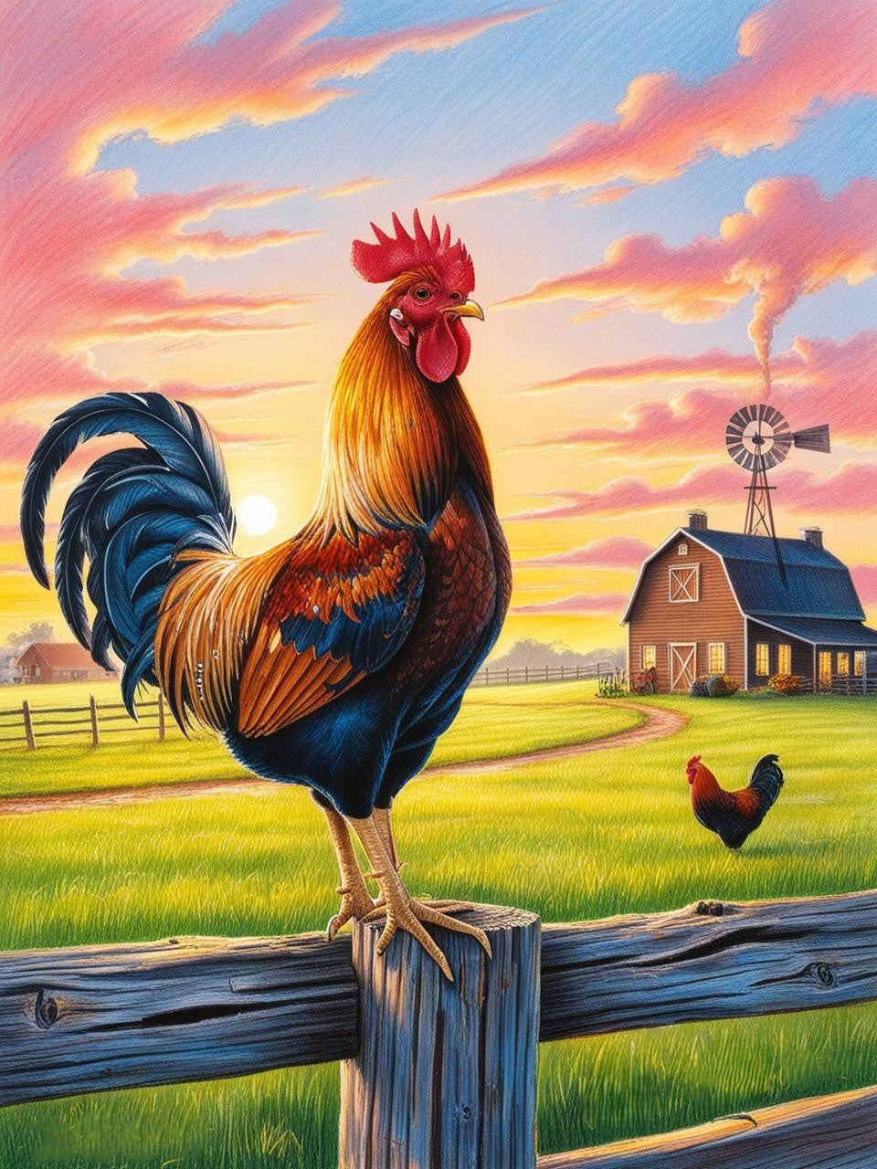 Paint by Number Rooster in the Twilight