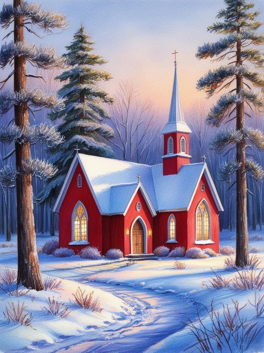 Paint by Number Silent Night Chapel: The Red Church in the Woods