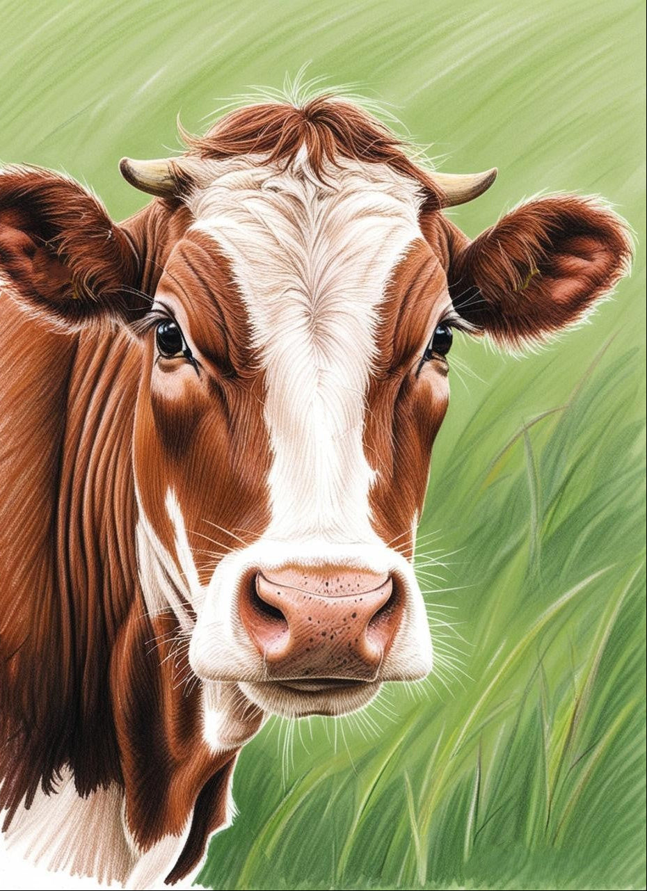 Paint by Number Cow in the Farmyard Grass