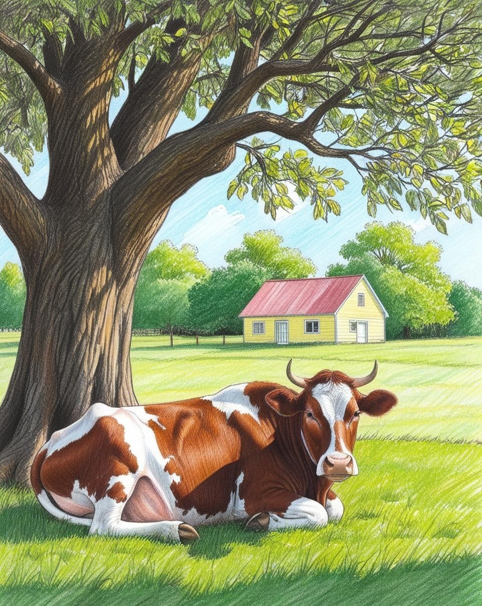 Paint by Number Cow Resting Under the Trees