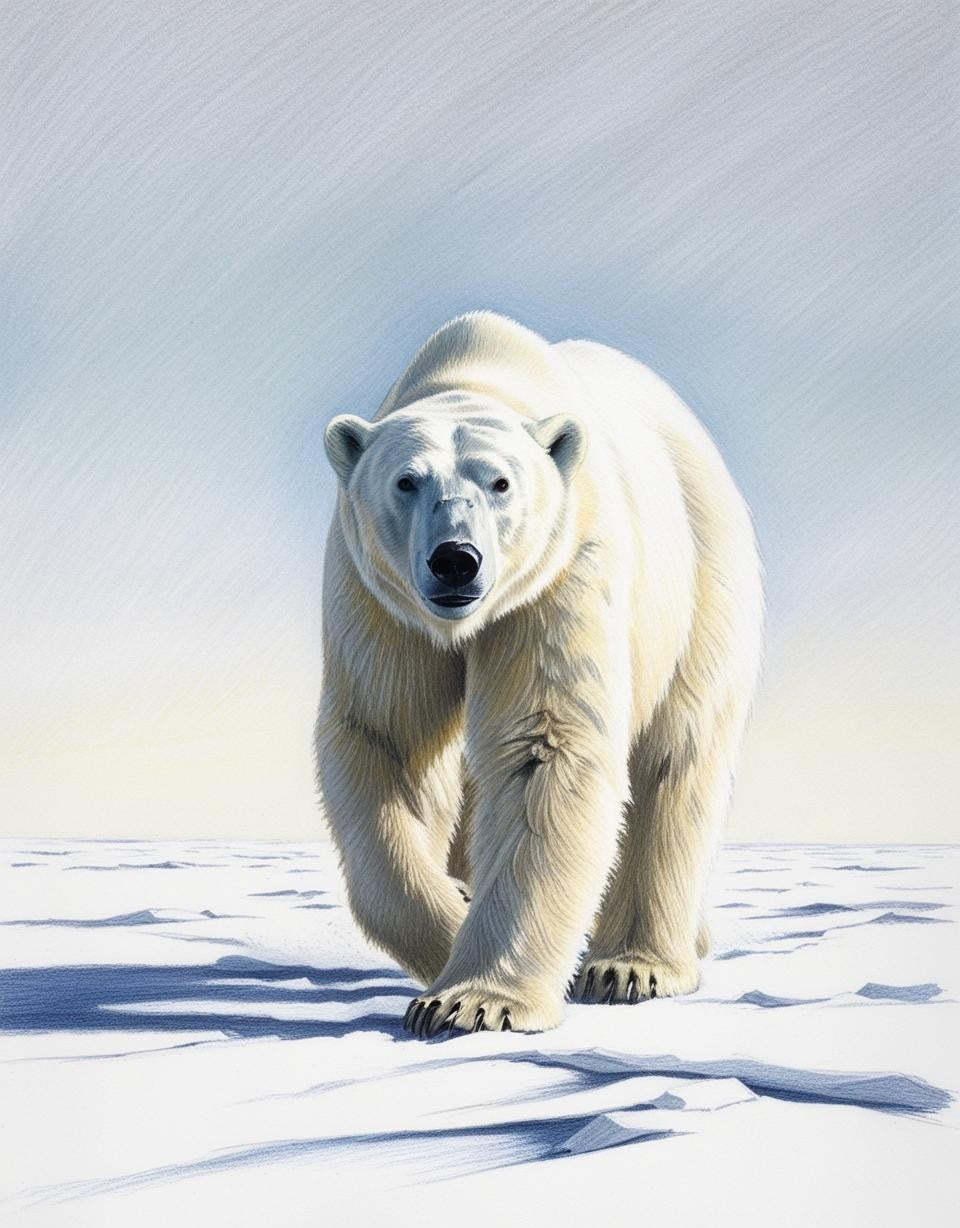 Paint By Number Polar Bear Gazing Across a Frozen Horizon