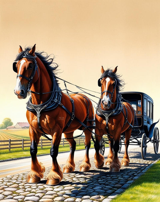 Paint by Number Clydesdales Pulling a Victorian Carriage