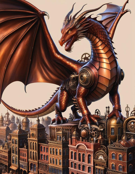 Paint by Number Steampunk Dragon Guarding the Kingdom