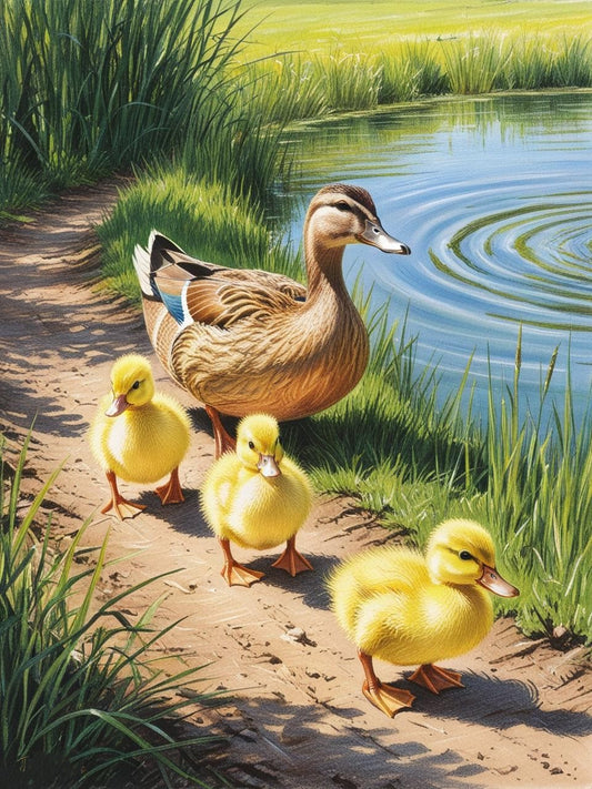 Paint by Number Ducklings Following Mama Duck