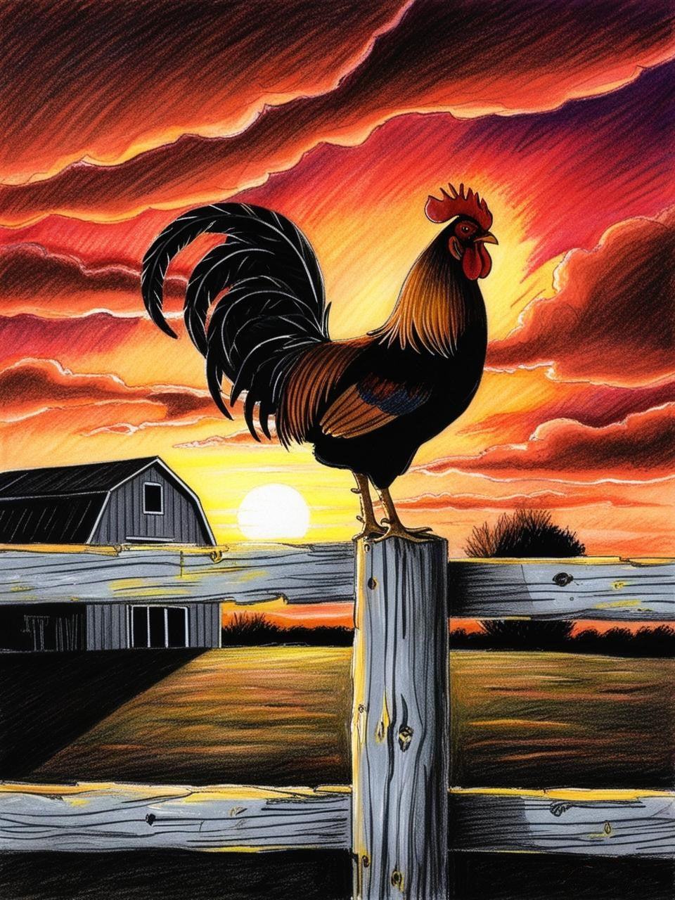 Paint by Number Rooster at Sunset