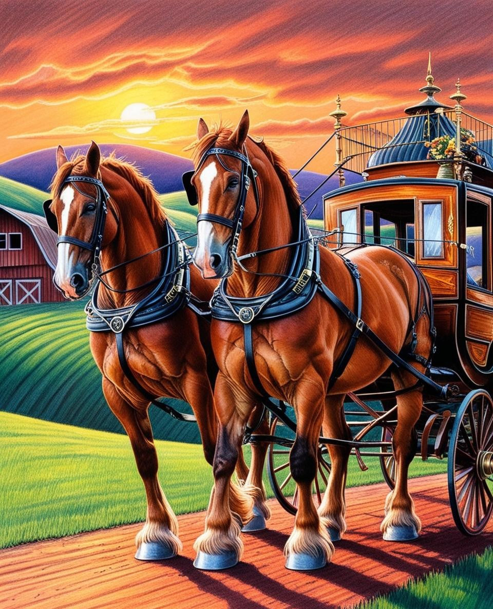 Paint by Number Elegant Clydesdales with Carriage in Tow