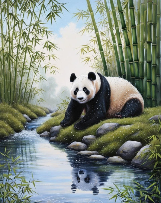 Paint By Number Serene Panda Bear by a Reflective Lake