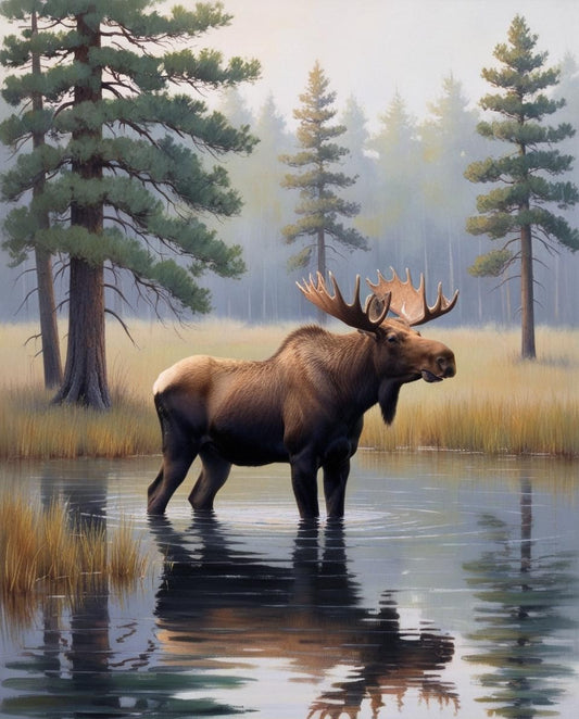 Paint By Number Serene Moose in a Mountain Forest Scene