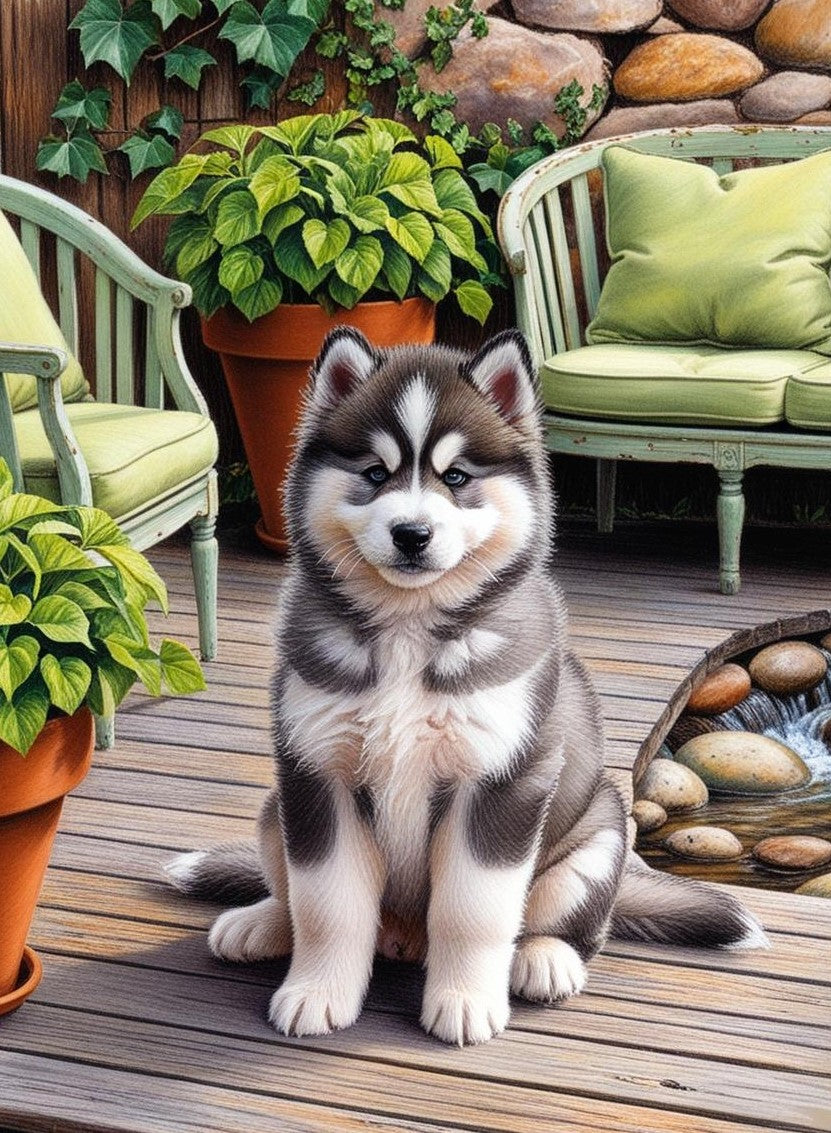 Paint by Number Adorable Fluffy Alaskan Malamute Pup