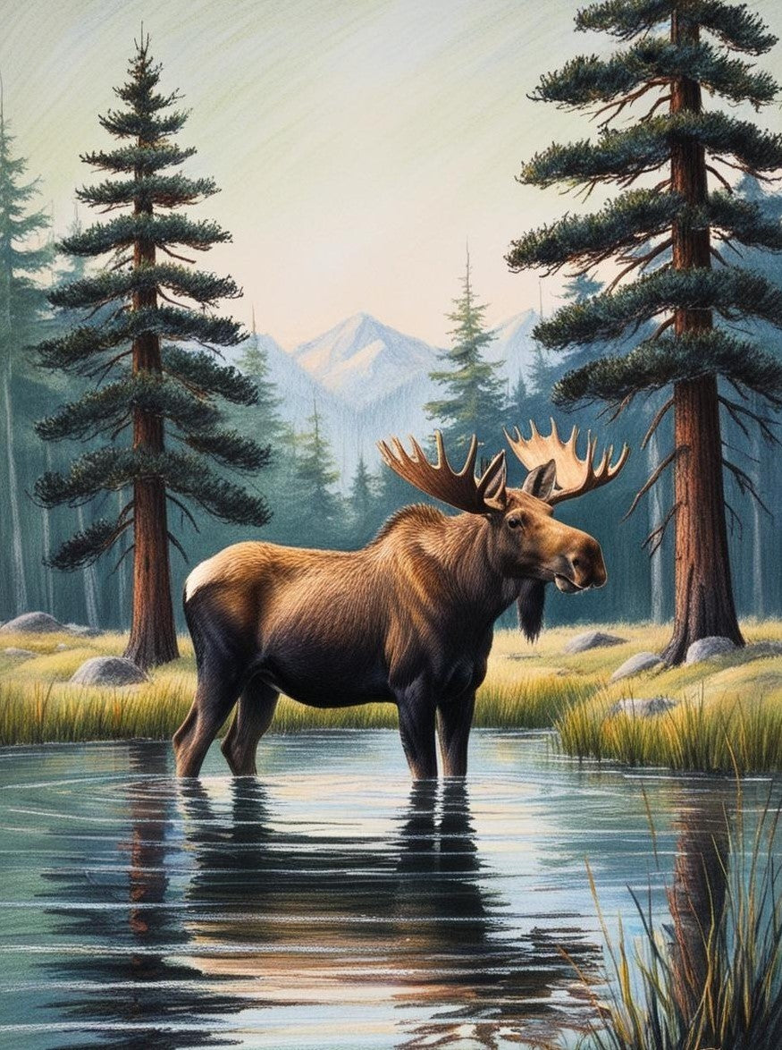 Paint By Number Wilderness Moose Among Towering Pines