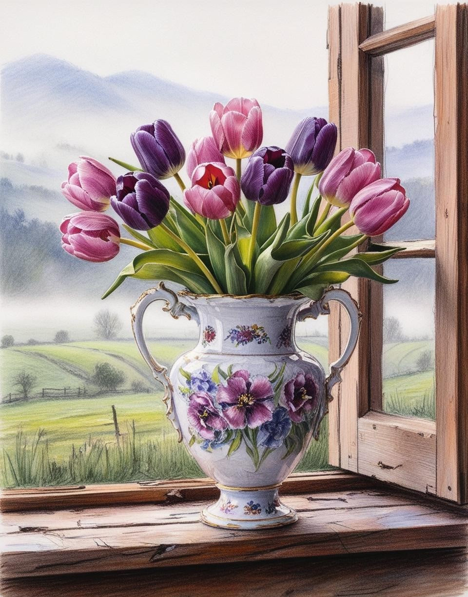 Paint by Number Delicate Pink & Purple Tulips