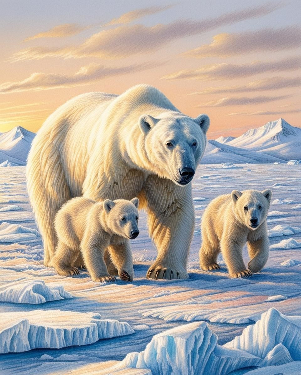 Paint By Number Family of Polar Bears on Ice