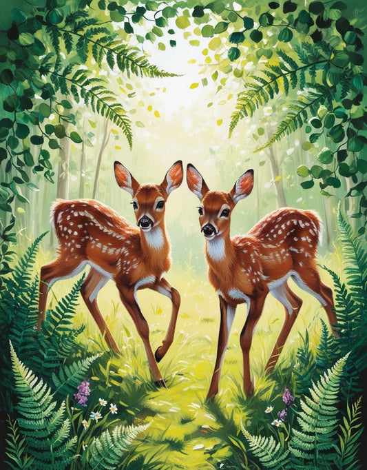 Paint By Number Forest Frolic - Playful Fawns in the Wild