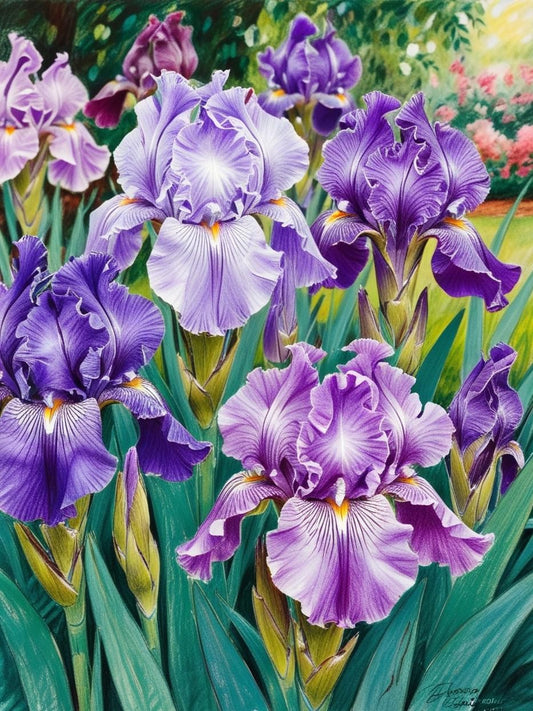 Paint by Number Timeless Purple Irises in an Antique Pot