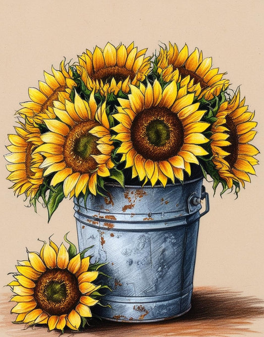 Paint by Number Sunflowers in a Vintage Vessel