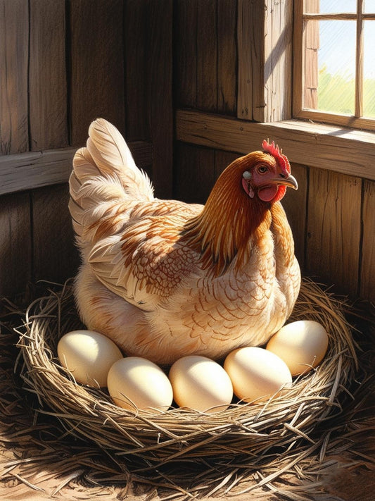 Paint by Number Farmyard Hen Keeping Eggs Warm