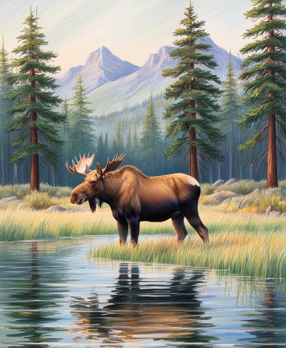 Paint By Number Wild Moose in a Peaceful Pond