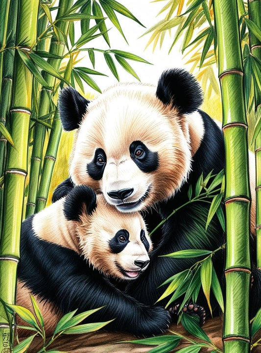 Paint By Number Sweet Snuggle: Mother Panda and Her Cub