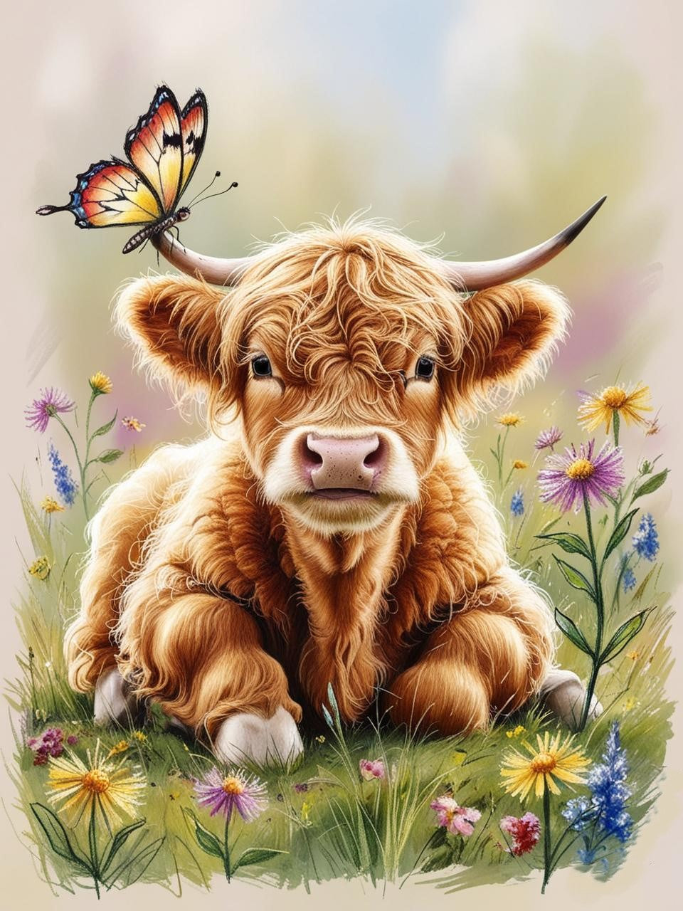 Paint by Number Rustic Whimsy - Butterfly Resting on a Highland Cow