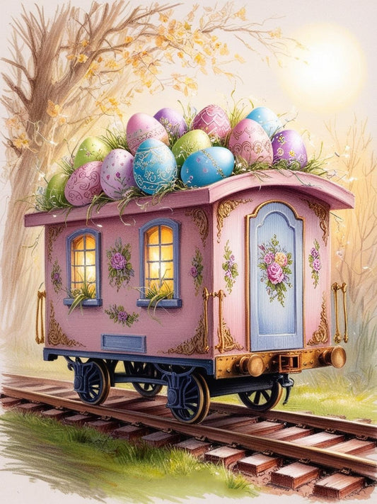 Paint by Number Pastel Easter Egg Train