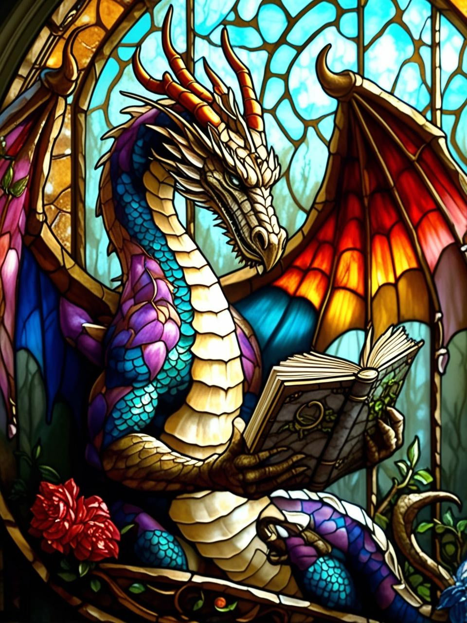 Paint by Number Celestial Blaze Stained Glass Dragons