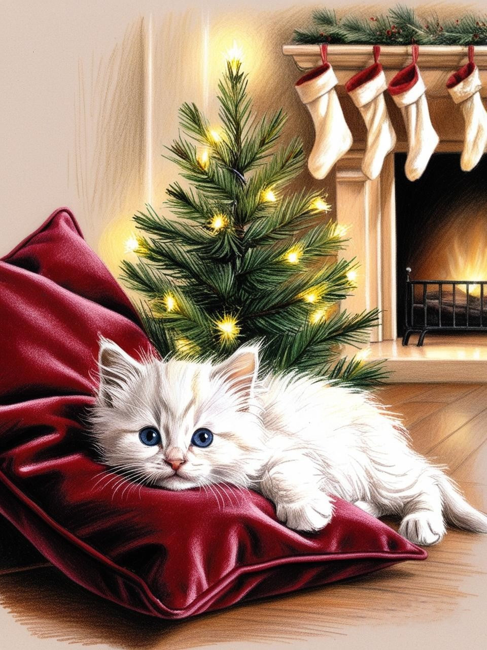 Paint by Number Christmas Kitten Magic