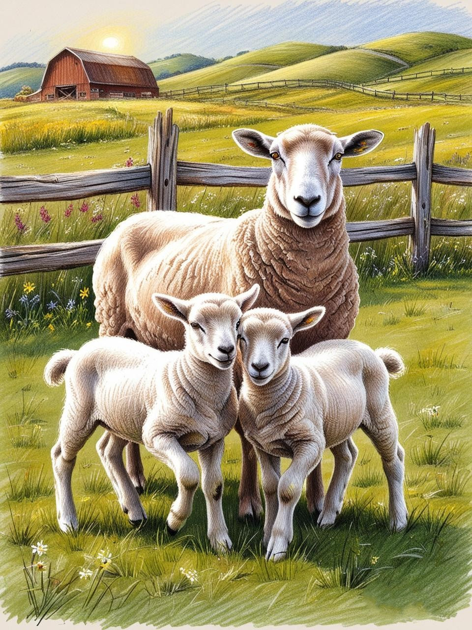 Paint by Number Sheep Frolicking Together