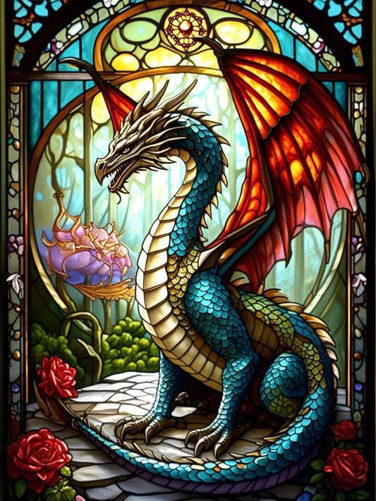 Paint by Number Sapphire Storm Stained Glass Dragons