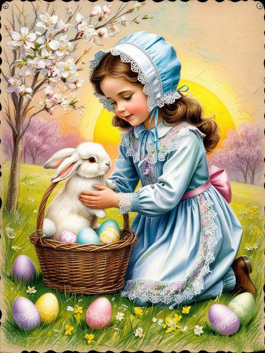 Paint by Number Charming Vintage Easter Girl with Bunny