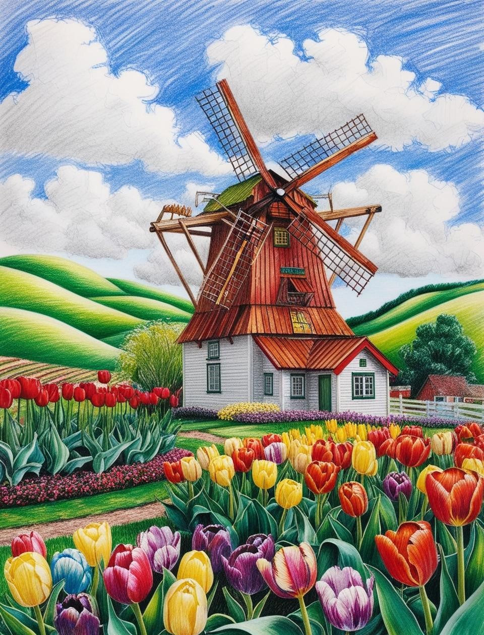 Paint By Number Tulips and Windmill Wonderland